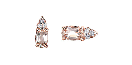 Morganite & Diamond Stud Earrings in Rose & White Gold