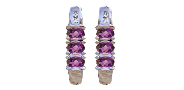 February Amethyst & Diamond 3-stone Stud Earrings in White Gold