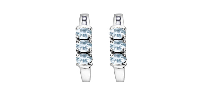 March Aquamarine & Diamond 3-stone Stud Earrings in White Gold