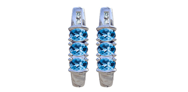 December Blue Topaz & Diamond 3-stone Stud Earrings in  White Gold