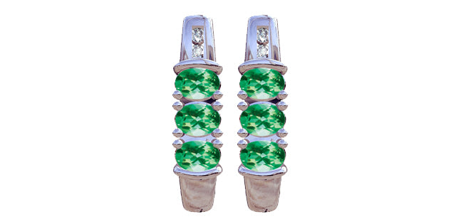 May Emerald & Diamond 3-stone Stud Earrings in White Gold