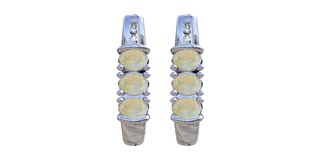 October Opal & Diamond 3-stone Stud Earrings in White Gold