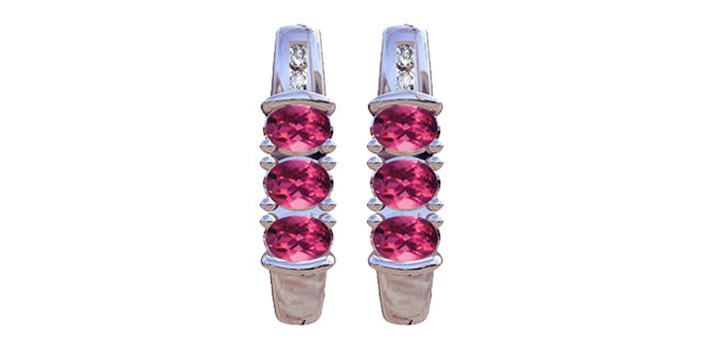 Pink Tourmaline & Diamond 3-stone Stud Earrings in White Gold