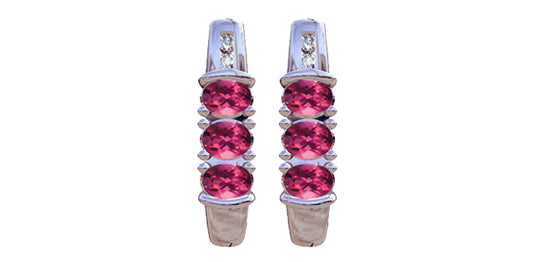Pink Tourmaline & Diamond Stud Earrings in White Gold