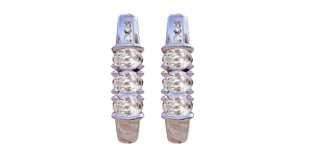 April White Topaz & Diamond 3-stone Stud Earrings in White Gold