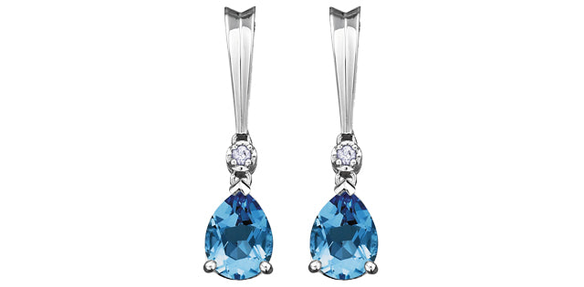 Blue Topaz Diamonds Drop Earrings in White Gold