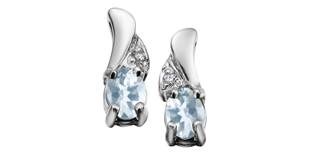 Aquamarine Diamond Accent Stud Earring in White Gold