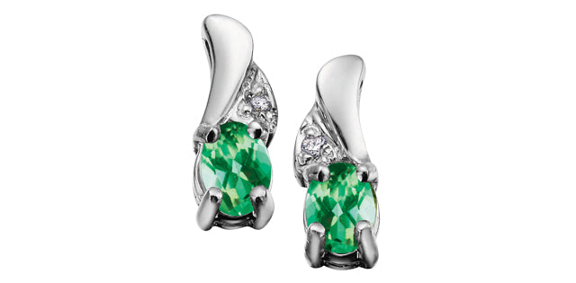 Emerald Diamond Accent Stud Earring in White Gold
