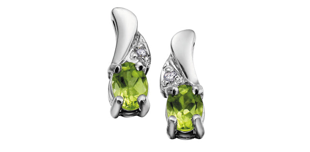 Peridot Diamond Accent Stud Earring in White Gold