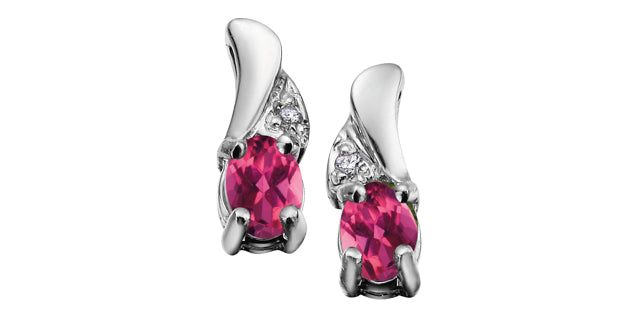 Pink Tourmaline Diamond Accent Stud Earring in White Gold