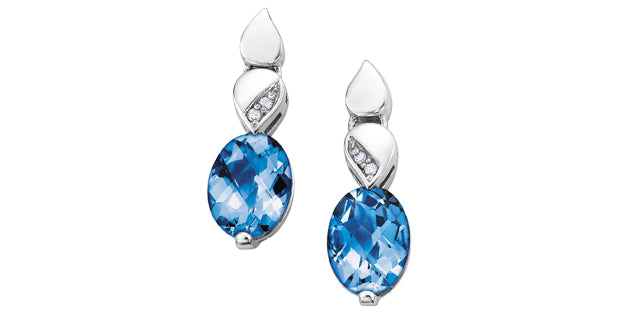 Blue Topaz Diamond Drop Earrings in White Gold