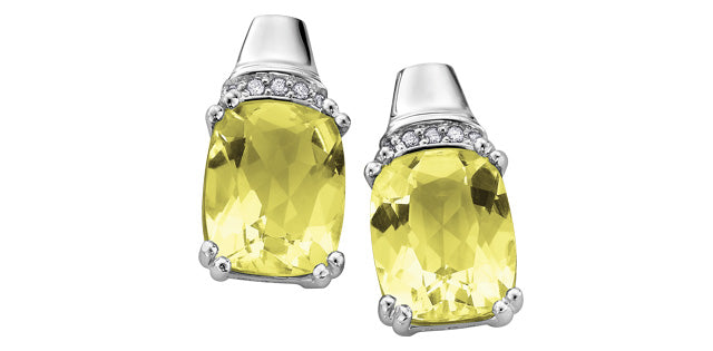 Citrus Quartz Diamonds Stud Earrings in WHite Gold