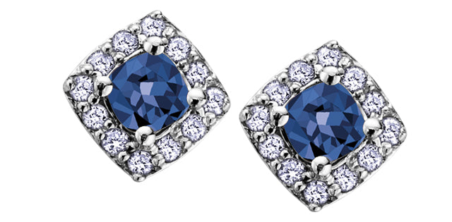 September Sapphire Halo Diamonds Stud Earrings in White Gold