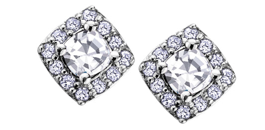 C.Z Halo Diamonds Stud Earrings in White Gold