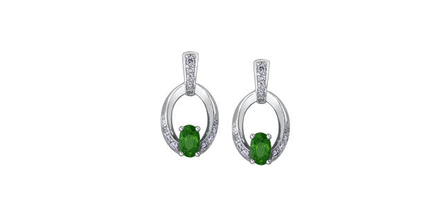 Emerald Open Circle Diamond Drop Earrings in White Gold