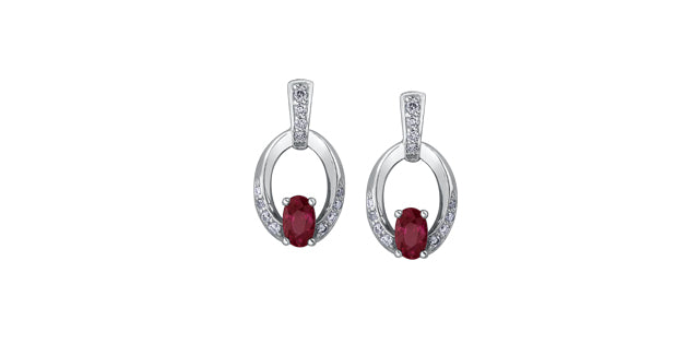 Ruby Open Circle Diamond Drop Earrings in White Gold