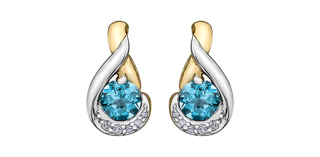 Blue Topaz & Diamonds Drop Earrings in Yellow Gold