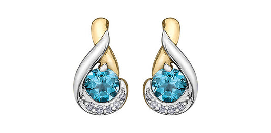 Blue Topaz & Diamonds Drop Earrings in Yellow Gold