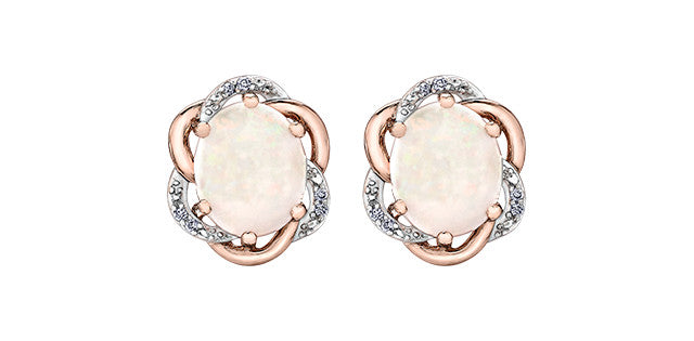 Opal & Diamonds Stud Earrings in Rose & White Gold