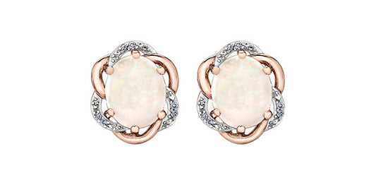 Opal & Diamonds Stud Earrings in Rose & White Gold