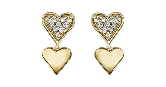 0.10 ct T. W. Double Heart Gold Earrings