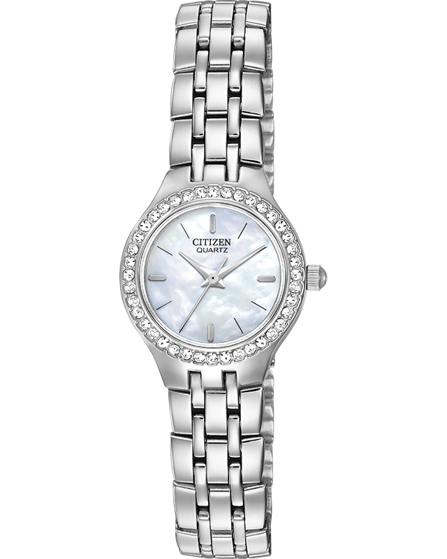Citizen Quartz Watch Silver-tone with Crystal Accents and Mother-of-Pearl Dial (Model EJ6040-51D)