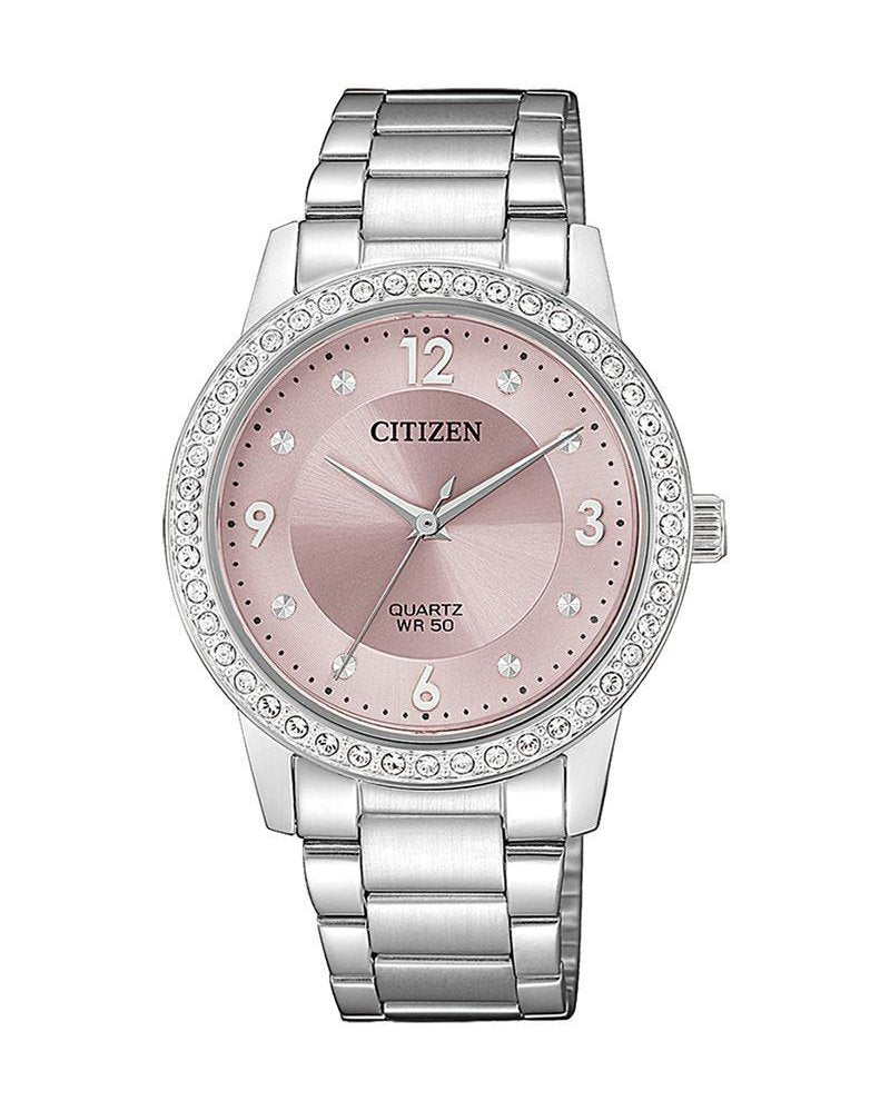 Citizen Quartz Crystal Accent Watch with Pink Dial (Model EL3090-81X)