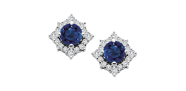 Sapphire Diamonds Halo Cluster Stud Earrings in 14kt White Gold