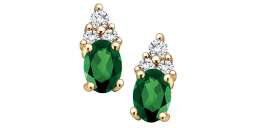 Emerald Diamond Stud Earrings in Yellow Gold