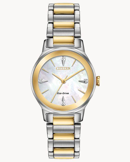 Citizen Eco-Drive Silhouette Crystal Two-Tone Diamond Accents Watch (Model EM0734-56D)