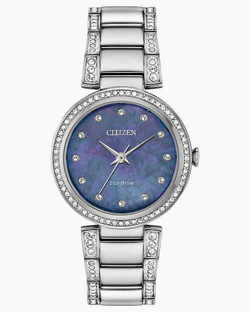 Citizen Eco-Drive Silhouette Crystal Silver-Tone Blue Dial Watch (Model EM0840-59N)