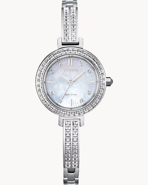 Citizen Eco-Drive Silhouette Crystal Silver-Tone Mother of Pearl Watch (Model EM0860-51D)