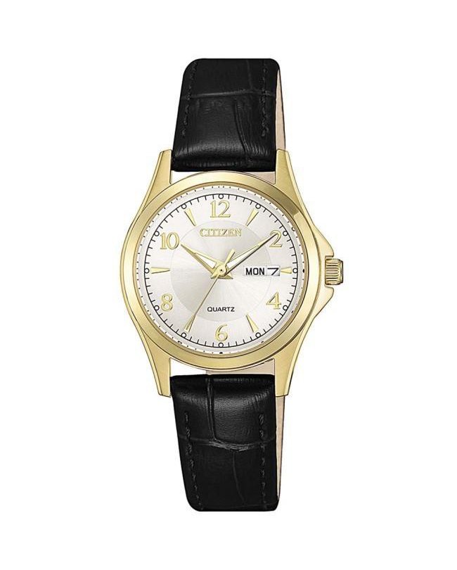 Citizen Quartz Gold-Tone Watch with Leather Strap (Model EQ0593-26A)