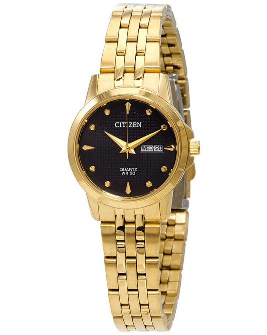 Citizen Quartz Gold-Tone Black Dial Watch (Model EQ0603-59F)