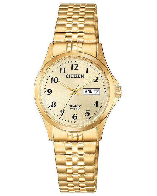 Citizen Quartz Gold-Tone Watch with Silver Dial (Model EQ2002-91P)