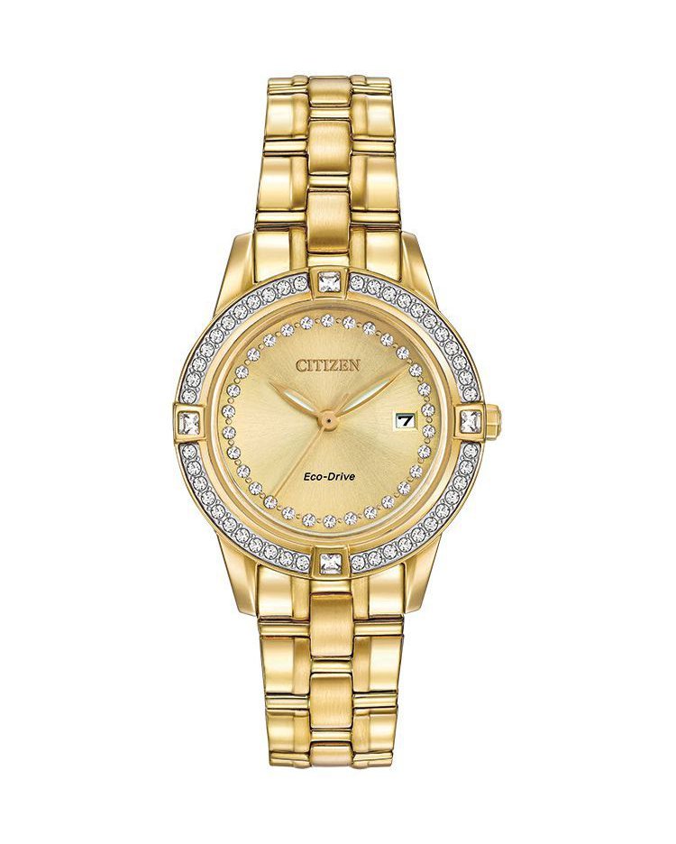 Citizen Eco-Drive Crystal Accent Gold-Tone Watch with Champagne Dial (Model FE1152-52P)