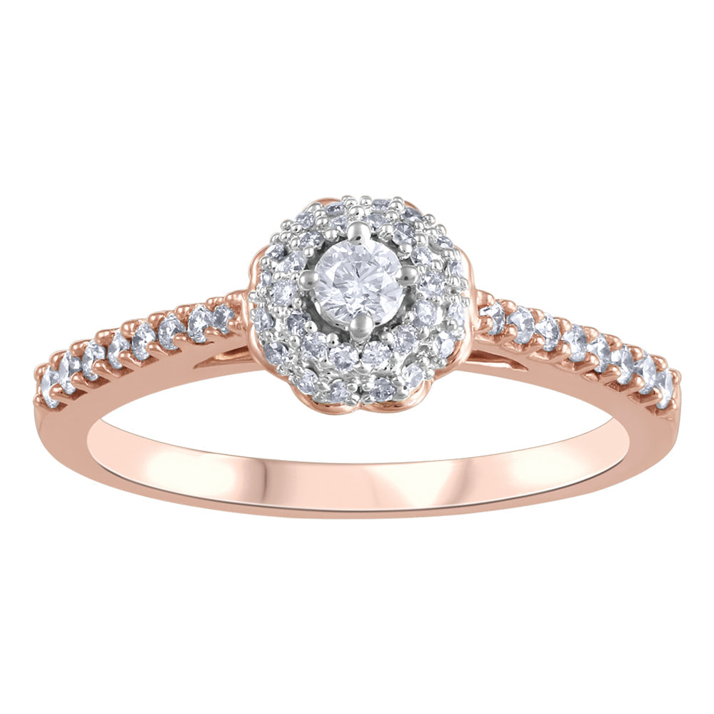 0.08 ct T.W. Double Halo Rose & White Gold Ladies Ring