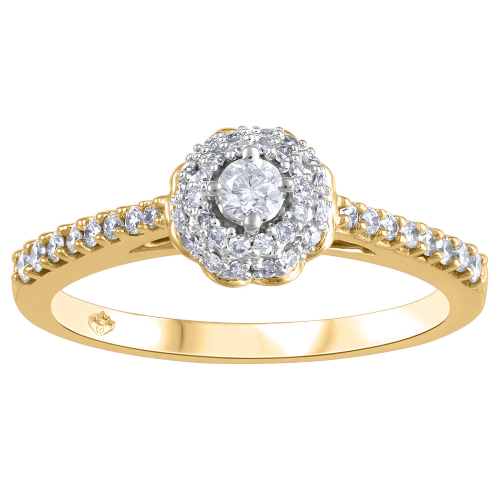 0.08 ct T.W. Double Halo Yellow Gold Ladies Ring