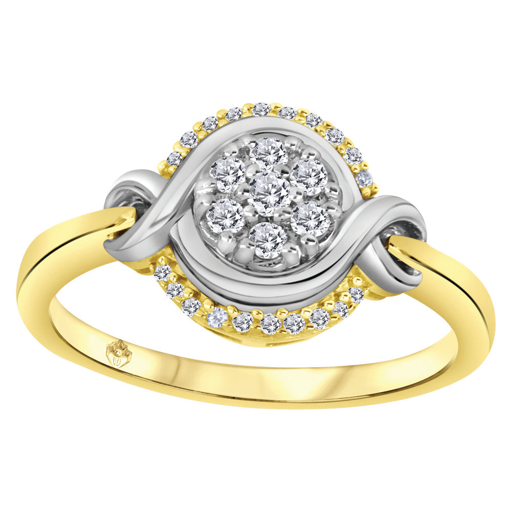 0.02 ct T.W. Intricate Twist Cluster Diamonds Yellow & White Gold Ladies Ring