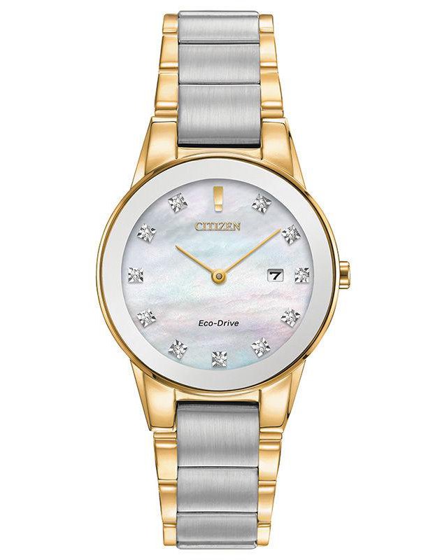 Citizen Eco-Drive Axiom Diamond Accent Two-Tone Watch with Mother-of-Pearl Dial (Model GA1054-50D)