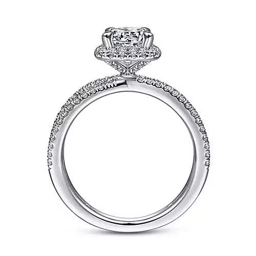 Gabriel & Co-14k White Gold Cushion Halo Round Diamond Engagement Ring - 0.39 ct