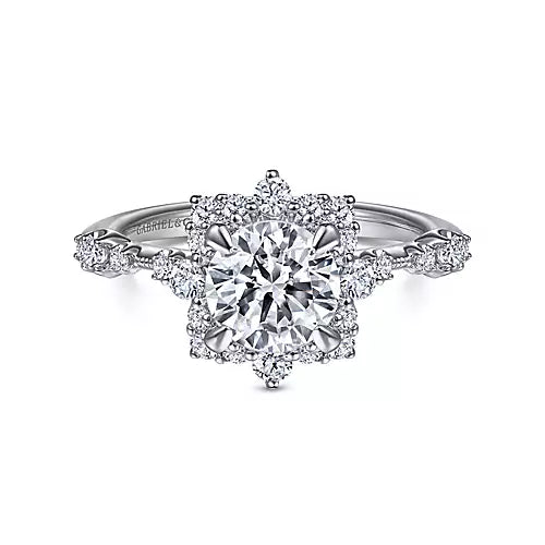 Idalia-14k White Gold Fancy Halo Round Diamond Engagement Ring - 0.37 ct