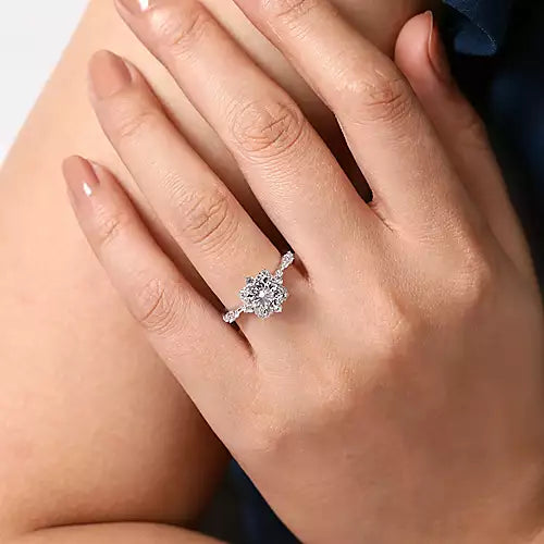 Gabriel & Co-14k White Gold Fancy Halo Round Diamond Engagement Ring - 0.37 ct