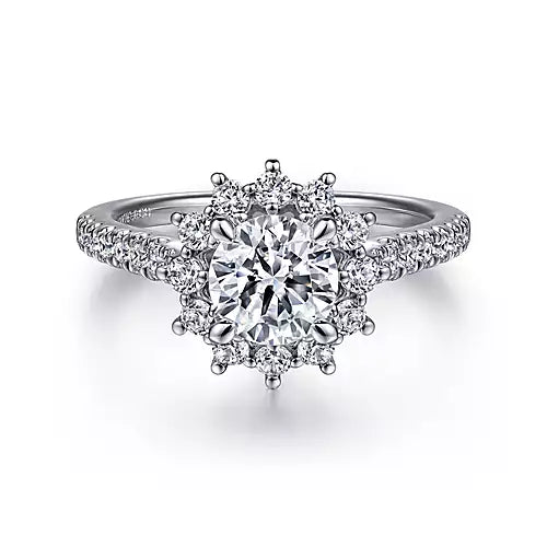 Hibiscus-14k White Gold Fancy Halo Round Diamond Engagement Ring - 0.57 ct
