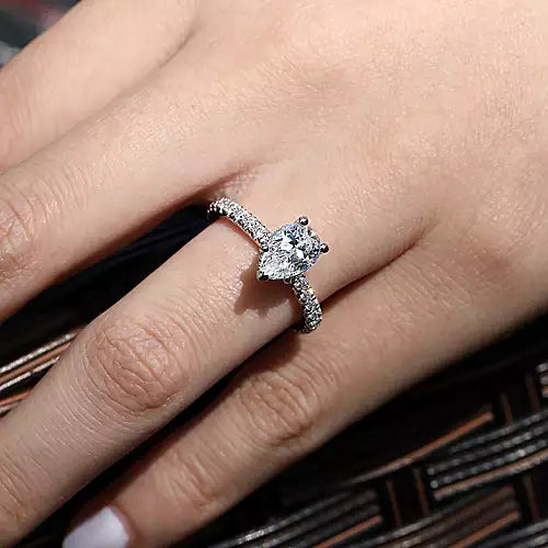 Gabriel & Co-14k White Gold Hidden Halo Pear Shape Diamond Engagement Ring - 0.51 ct