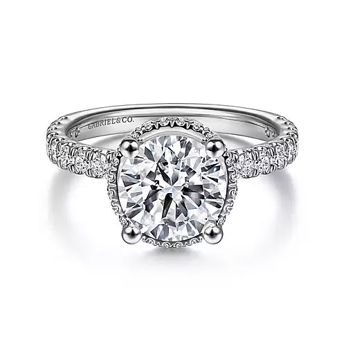 Gabriel & Co-14k White Gold Hidden Halo Round Diamond Engagement Ring - 0.72 ct