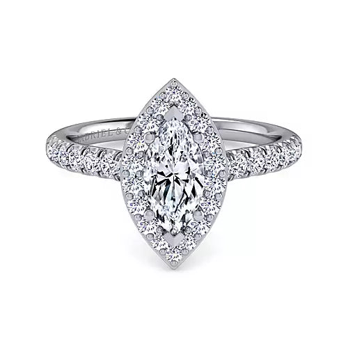 Gabriel & Co-14k White Gold Marquise Halo Diamond Engagement Ring - 0.54 ct