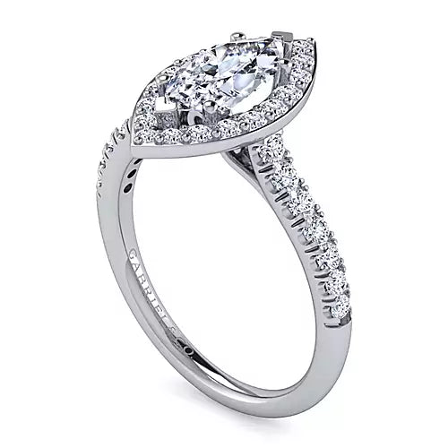 Gabriel & Co-14k White Gold Marquise Halo Diamond Engagement Ring - 0.54 ct