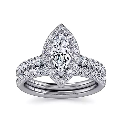 Gabriel & Co-14k White Gold Marquise Halo Diamond Engagement Ring - 0.54 ct