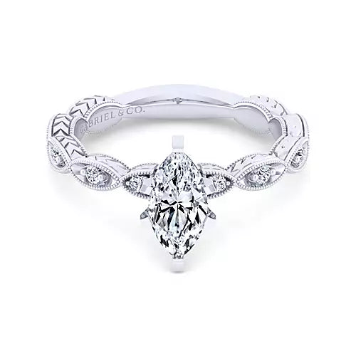 Gabriel & Co-14k White Gold Marquise Shape Diamond Engagement Ring - 0.12 ct